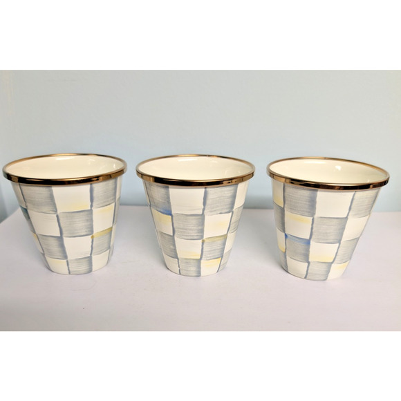 MacKenzie Childs Herb Pots in Sterling Check Set of 3 - Picture 4 of 4